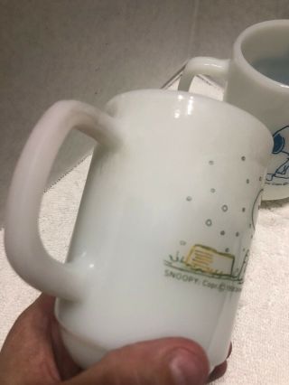 Vintage Snoopy Peanuts 2 Fire King Milk Glass Cup Mug 1958 & 1965 Coffee Break 3