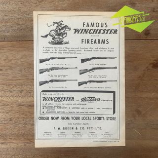 Vintage 1960 F.  W.  Green Winchester Rifles Print Advertisement