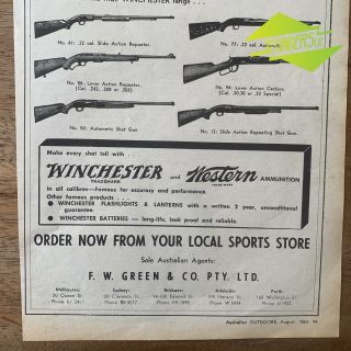 VINTAGE 1960 F.  W.  GREEN WINCHESTER RIFLES PRINT ADVERTISEMENT 3