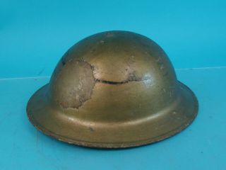 Vtg Antique World War One Ww1 Era Solid Metal Helmet Painted Gold Lining Strap