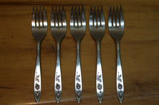 5 Oneida Community My Rose Stainless Steel Flatware Salad Forks