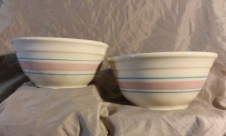 Vintage Mccoy Pottery Blue And Pink Banded Oven Proof Mixing Bowls