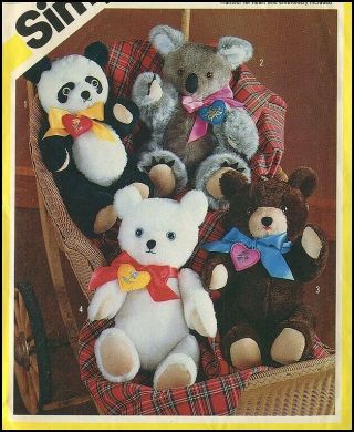 Vintage 16 " Stuffed Fake Fur Bear Panda Koala Teddy Polar Sewing Pattern