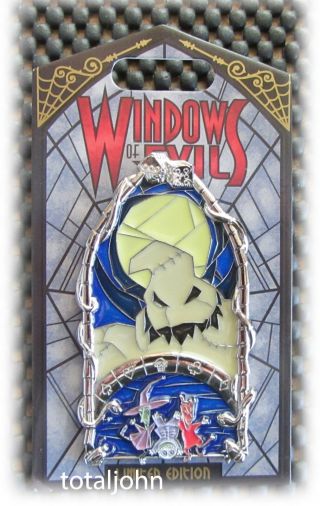 Disney Dlr Pin Of The Month Windows Of Evil Oogie Boogie Lock Shock Barrel