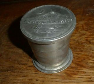 Vintage Boy Scouts Collapsible Metal Cup Camping Moon Canoe Outdoors Scene TR 3
