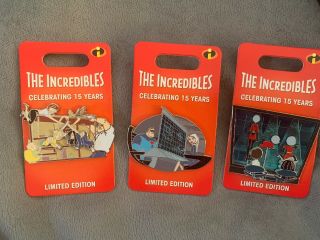 Disney Parks Pixar The Incredibles 15th Anniversary Compete Pin Set Le 3000 Pin