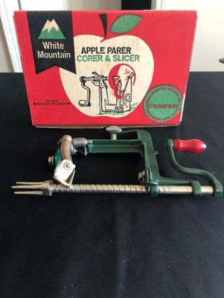 Vintage White Mountain Apple Peeler Parer Corer Slicer Antique Kitchen W/ Instr.