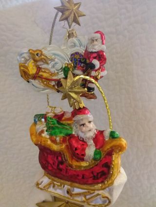Christopher Radko Christmas Ornaments Set Of 2 Santa On Sleigh