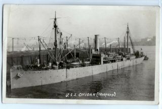Wwi Uss Ohioan Troop Transport Ship,  Real Photo Postcard Rppc
