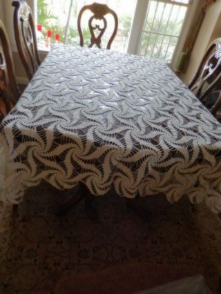 Crochet Tablecloth Coverlet Bedspread 72 " X 96 " Vintage White Collectables