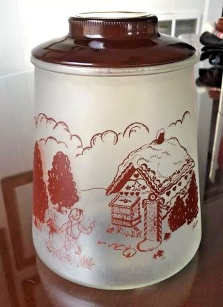 Bartlett Collins Brown Frosted Glass Cookie Jar Gingerbread House Hansel & Greta