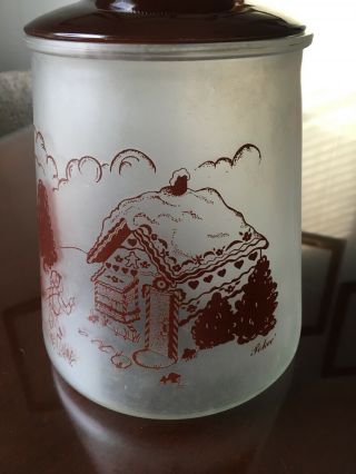 BARTLETT COLLINS Brown Frosted Glass Cookie jar Gingerbread House Hansel & Greta 2