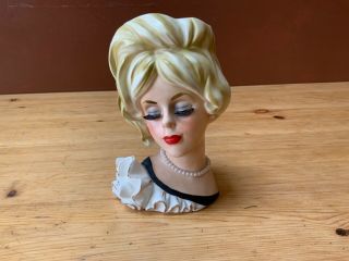 7 1/4  Inarco E - 3524 Vintage Porcelain Lady Head Vase With Pearl Necklace