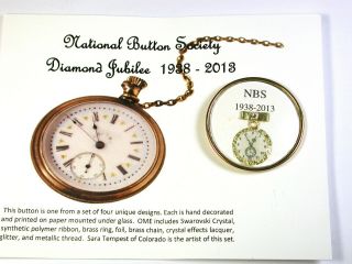 Bb Nbs Diamond Jubilee Button Clock Under Glass Set In Brass 1 & 5/8 "