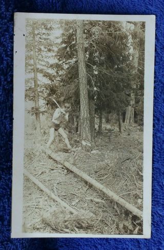 Rppc Sisson Ca 1916 W.  C.  A.  Camp Man Chopping Down Tree Siskiyou Co.