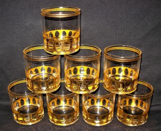 Vintage 8 Culver 22k Gold Bar Ware Antigua Low Ball Glasses/tumblers