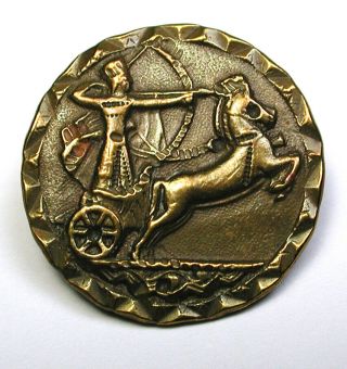 Bb Antique Stamped Brass Button Man Driving Horse Drawn Chariot 3/4 "