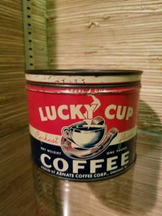 Very Rare Vintage Antique Tin Can Lucky Cup Coffee 1lb Kw W/lid Key Wind