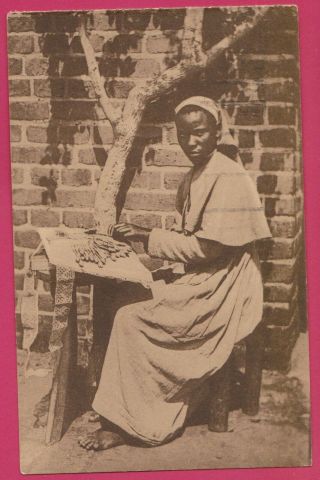 1928,  Congo Africa,  Bobbin Lace Maker Woman,  Old Postcard