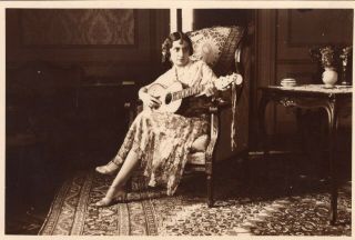 Egypt Old Vintage Photo.  Cute Lady With Guitar