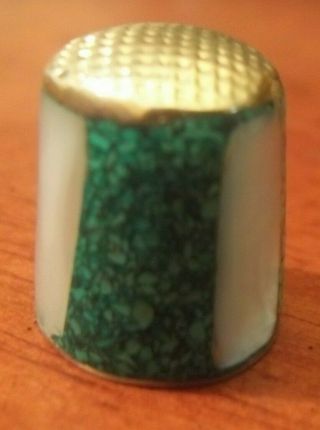Thimble - Abalone / Mother Of Pearl Sea Green And White With Flower