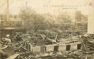1909 Rppc; Ruins From Fire G.  B.  Lewis & Co.  Beekeeping Supplier,  Watertown Wi