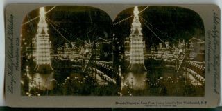 1903 York Coney Island Luna Park At Night - Stereo Photo