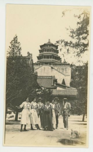 1920 China Photograph Peking Summer Palace Buddhist Tower Usa Tourists Beijing
