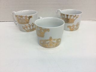 Rosanna Kings Road Set Of 3 Mugs Cups White Gold Crowns Majesty Royal