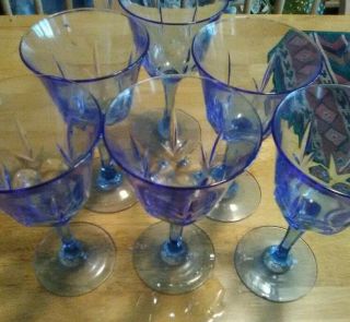 Fostoria Avon American Blue Stemmed Wine Glasses Set Of 6