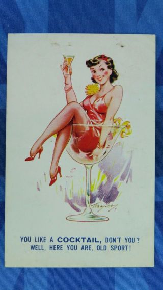 Ww2 Risque Bamforth Comic Postcard 1942 Nylons Stockings Cocktail Glass Theme