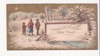 A Bright And Prosperous Year Church In Snow Children Vict Card C 1880s