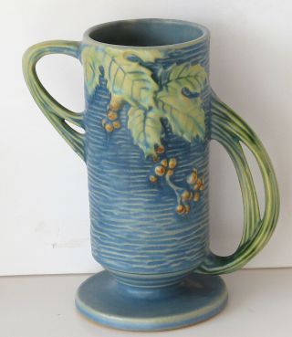 Vintage Roseville Pottery Bushberry Vase 32 - 7 Blue