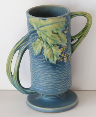 Vintage Roseville Pottery Bushberry Vase 32 - 7 BLUE 3