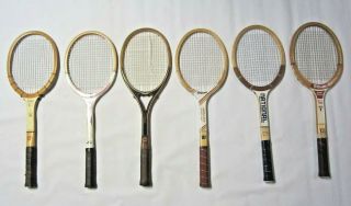 Six 6 Vintage Wood Tennis Racquets Wilson Jack Kramer Head Vilas Jimmy Conners