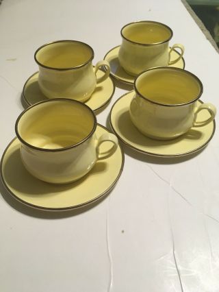 Vintage Victoria And Richard Mackenzie - Childs Set Of 4 Yellow Enamel Cups Plates