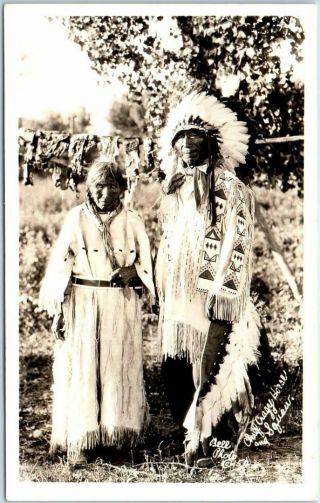 Native Americana Indian Rppc Postcard " Chief Crazy Horse & Squaw " Bell Photo 150