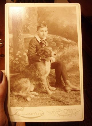 Antique 19thc Cabinet Photo Small Boy And His Large Dog