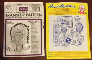 Vintage Aunt Martha’s Native American Hot Iron Transfers For Embroidery