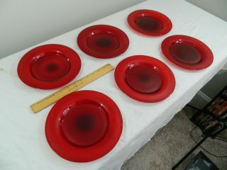 Vintage 6 Ruby Red Depression Glass Serving Plates Saucer Dinnerware 8 1/2 " Dia.