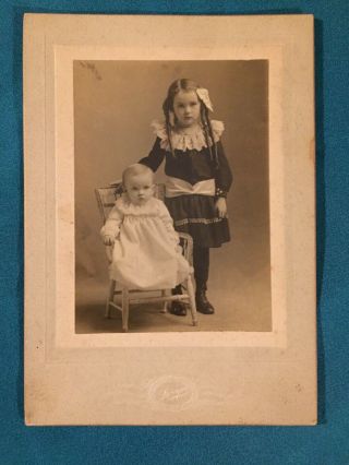 Antique Cabinet Photograph Of Two Little Girls Possibly Sisters Photo