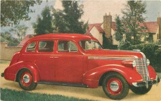 1937 Red Silver Streak Pontiac Four Door Auto Dealer Advertising Postcard