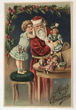 Christmas Victorian Girl Whispers In Santa 