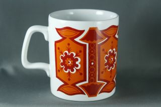 Vintage 60s 70s Retro Staffordshire Mug Cup Bold Pattern 8oz Red Orange