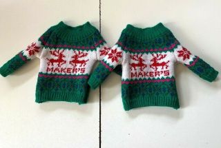 2 Makers Mark Ugly Christmas Holiday Green White Bottle Koozie Cover Sweater
