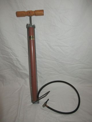 Vintage Golded Rod 24 " Bicycle Floor Pump.  Made In Usa.  Solid Wood Handle Guc