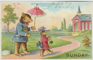 Vintage 1907 Wm Heal Teddy Bear Postcards Set Of 5 Days Of The Week Embossed
