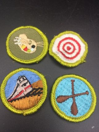 4 1960 Bsa Boy Scout Merit Badges Patches (art Marksmanship Railroad Canoeing)