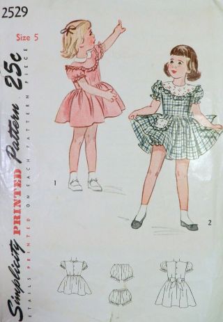 Vtg 1940s Simplicity 2529 Ruffled Full Skirt Dress Panties Sewing Pattern Girl 5
