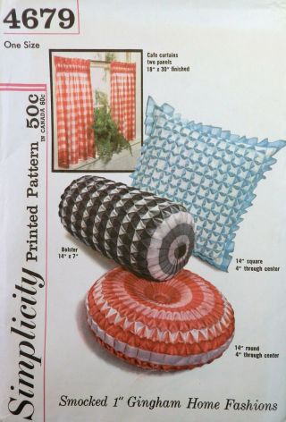 Vtg 1960s Simplicity 4679 Smocked Gingham Pillow Cafe Curtain Pattern Uncut